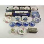 A quantity of porcelain decorative trinket boxes and ornaments including Royal Worcester,