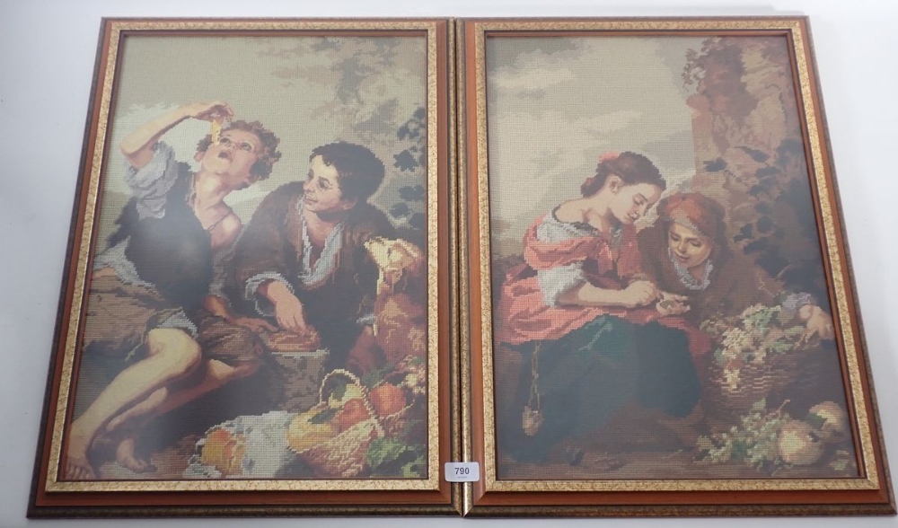 A pair of Chinese tapestries by Man Fong after Murillo, 58 x 39 cm