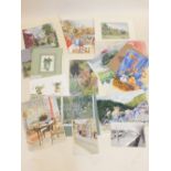 A selection of mid 20thC watercolours and sketches of still lifes, landcsapes and floral scenes,