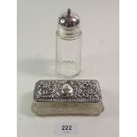 An Edwardian silver topped dressing table box, Birmingham 1905 and a cut glass and silver plated