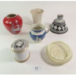 A selection of misc. ceramics to include a Crown Staffordshire creamware basketweave bowl, Clarice
