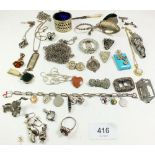 A box of miscellaneous silver and white metal items
