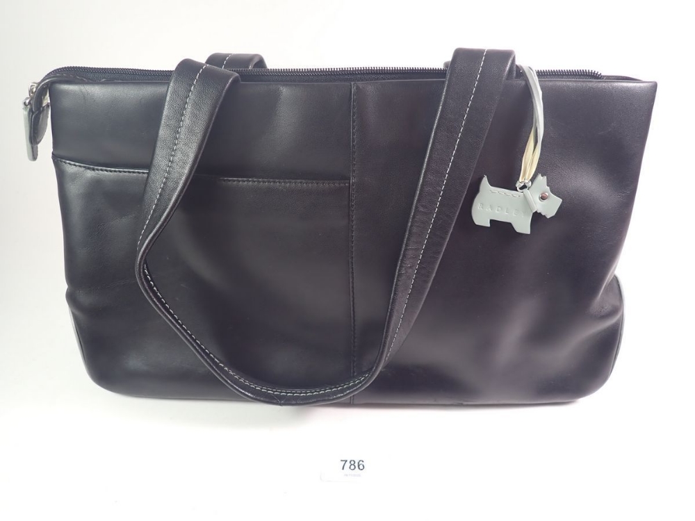 A Radley black handbag with cloth bag and Scottie dog purse