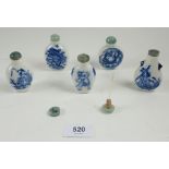 Five various Chinese blue and white porcelain snuff bottles