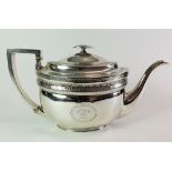 A Georgian silver teapot with shell and scrollwork engraved band, London 1805, by John Emes, 540g