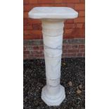 A white marble column with plinth top and base, 100cm tall