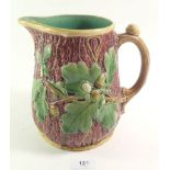 A Minton Majolica acorn pattern jug, 19cm, marked Minton to base