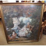 A large Chinese tapestry after Fragonard framed by Man Fong, 97 x 84 cm