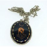 A Norwegian silver oval enamel pendant with deer standing in moonlit water 4 x 2.7mm, marked NM