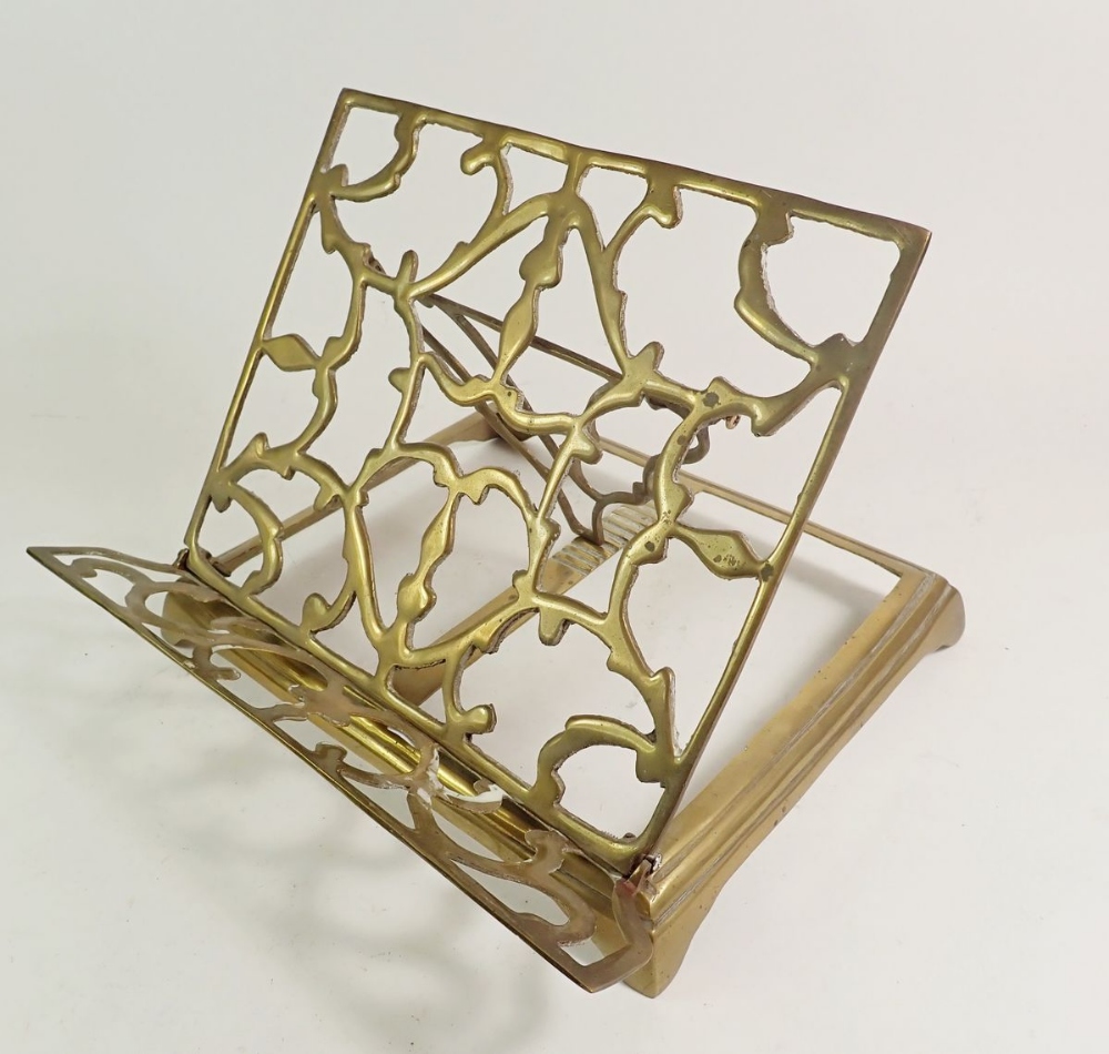 A late 19thC brass small bible book stand, width 23cm