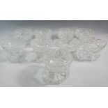 A set of nine cut glass sundae dishes