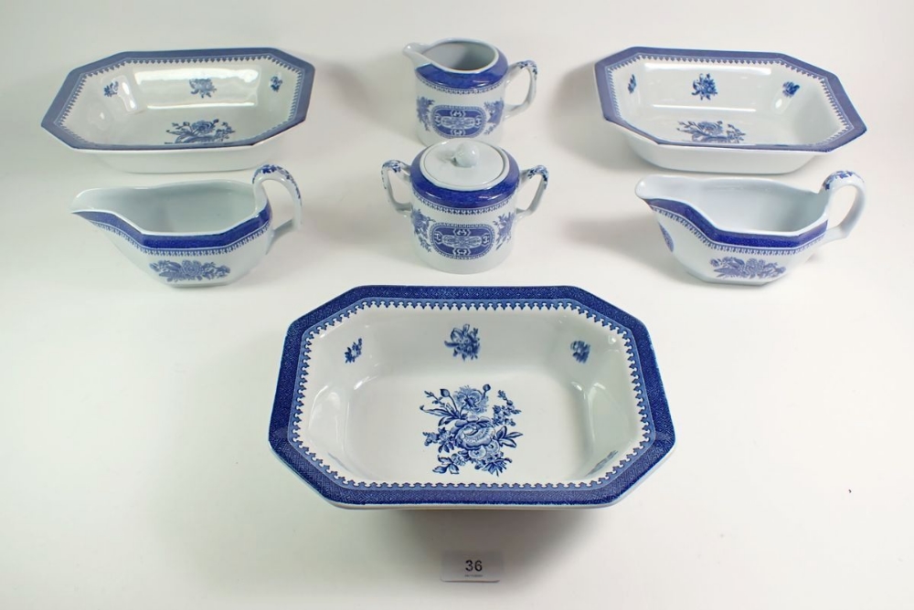 A set of three Spode Springfield rectangular serving dishes, a jug, sugar bowl and two sauce boats
