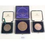 Three bronze medallions, one for the Worshipful Company of Carpenters