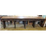 A Victorian run of four school or clerks desks with leather tops over frieze drawers - 291 x 46 x
