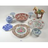 A selection of Chinese ceramics to include a Tang style horse etc (also one small Japanese bowl)