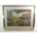 Grenada interest - watercolour of a village scene, Balthazar Saint Andrews, 1975. Indistinctly