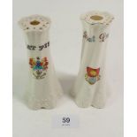 Two crested china hat pin holders by Willow Art and Arcadia