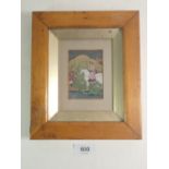 An Indian miniature watercolour, equestrian figure in a beech frame, 8.5 x 6 cm