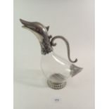 A glass and plated goose or swan form decanter, 28cm tall