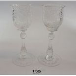 A pair of Webbs 'Rock Crystal' liqueur glasses with floral cut decoration, 11.5cm