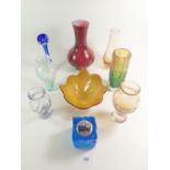 A selection of modern coloured glassware to include Caithness etc.