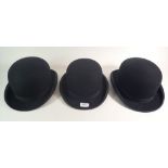 A selection of three vintage early to mid 20thC bowler hats, makers Herbert Johnson, Lincoln Bennett