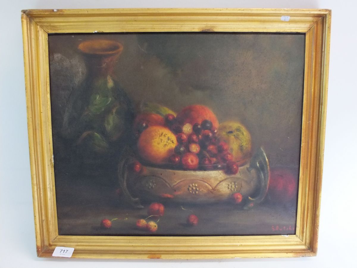 A mid 20thC oil on canvas - still life of fruit, signed 'G. Bulcke', possibly Belgian artist Guy van