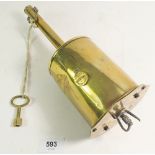 A Salters 'Economica' brass bottle jack and key