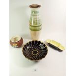 A large studio pottery vase (37cm), together with two black and gilt Carlton Ware items and a W &