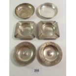 A selection of silver hallmarked pin dishes and ashtrays, 303g