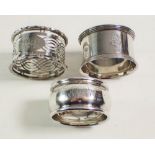 Two silver napkin rings 40g and a plated one