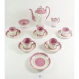 A Phoenix China pink lustre banded coffee set comprising coffee pot, five cups and saucers, sugar