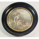 An early 19th century mezzotint of a shepherdess 'A Girl of Carnarvonshire' 10cm diameter