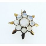 An 18 ct gold Victorian flower form moon stone brooch, 2.5 cm diameter (unmarked but tested)