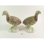 A pair of Italian porcelain figures of quails or partridges - 19cm.