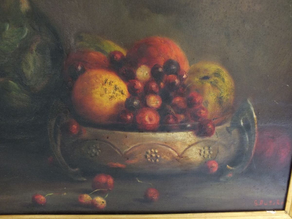 A mid 20thC oil on canvas - still life of fruit, signed 'G. Bulcke', possibly Belgian artist Guy van - Image 2 of 5