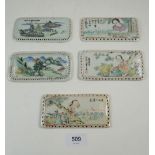 Five small Chinese porcelain plaques painted ladies and landscapes, 13 x 6cm