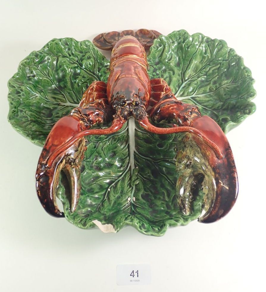 A Portugese Majolica large lobster dish 32 x 37cm