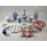 A Chinese small blue and white table lamp and a quantity of modern Chinese porcelain vases , bowls