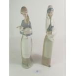 Two Lladro figures with rabbit/lamb
