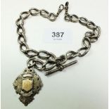 A silver antique heavy Albert chain and silver fob, 75 gm