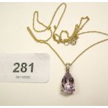 A 9 carat gold pendant set amethyst on 9 carat gold chain