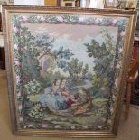 A large Chinese tapestry after Fragonard framed by Man Fong (no label), 96 x 81 cm