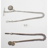 Two late 19thC/early 20thC silver albert fob watch chains, 85g.