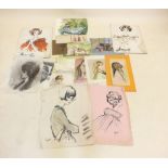 A selection of mid 20th century watercolours and sketches, mainly portraits by Julie and Anita