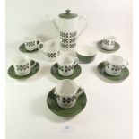 A Johnson Bros 1960's coffee set comprising coffee pot, jug, sugar bowl and six cups and saucers