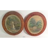 A pair of oval hand tinted river landscapes 23 x 19cm
