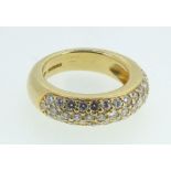 A heavy 18 carat gold retro style half hoop ring set triple band of diamonds, 9.9g, size K