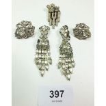 Two pairs of vintage paste earrings and an Art Deco clip