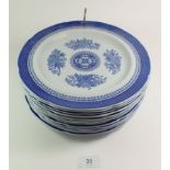 A set of thirteen Spode blue and white dinner plates